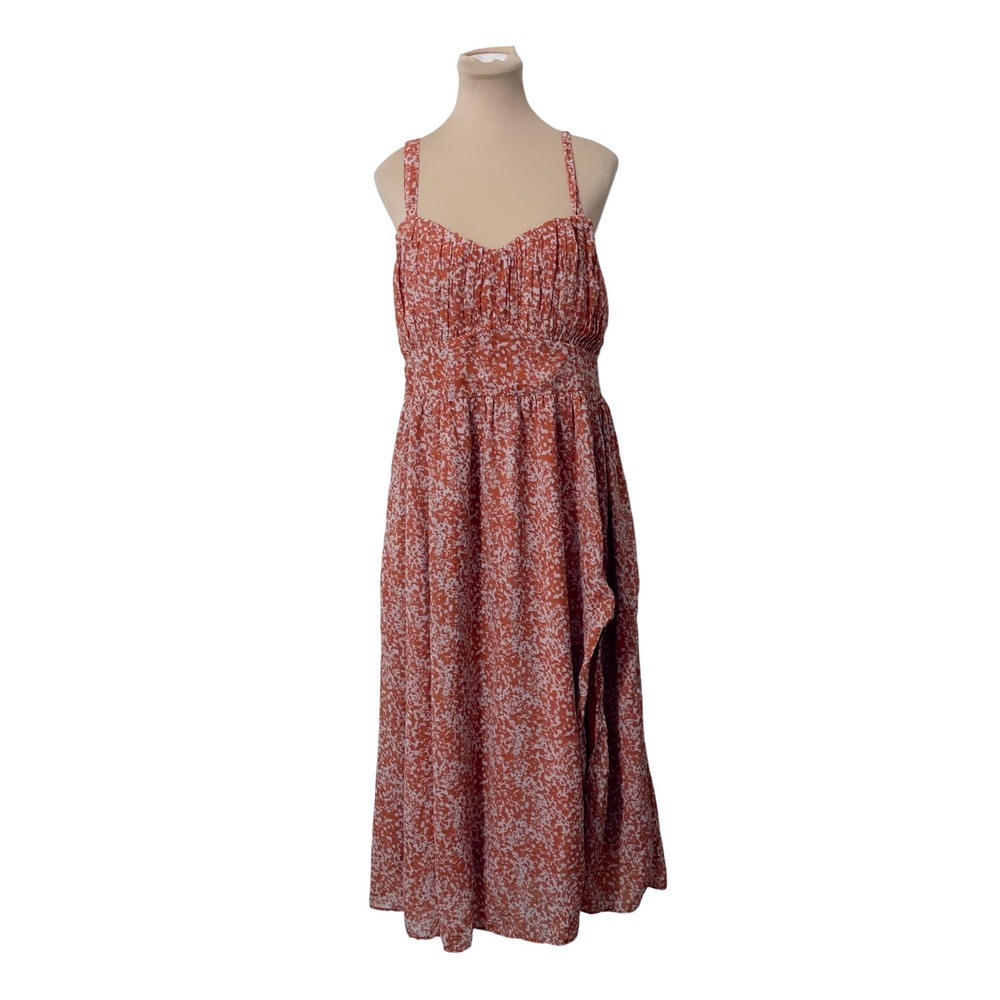 Abercrombie & Fitch Women Orange Floral‎ Smocked Maxi Dress Large Side Slit Boho